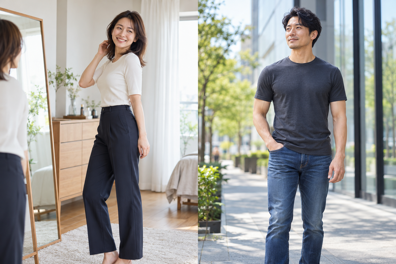 自然体で過ごす女性と男性。目指す日常のイメージ